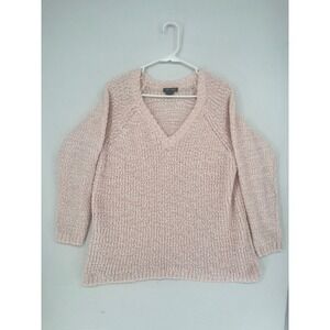 Spring + Mercer V-Neck Sweater Womens 1X Pink Popcorn Knit Pullover Long Sleeve
